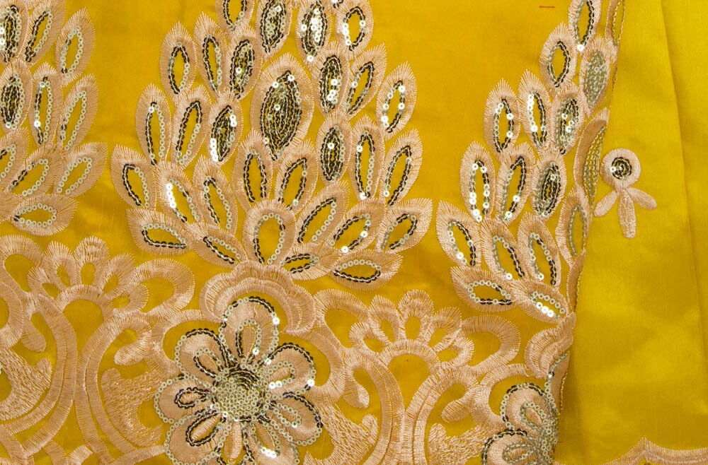 African lace fabric 2023 latest yellow Indian sari fabric high