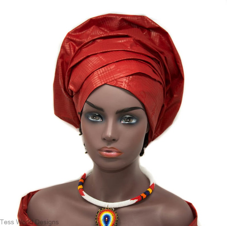 Red Adinkra Head Wrap/ Gift Ideas/ Ghana Fabric Head Wrap/ Etsy