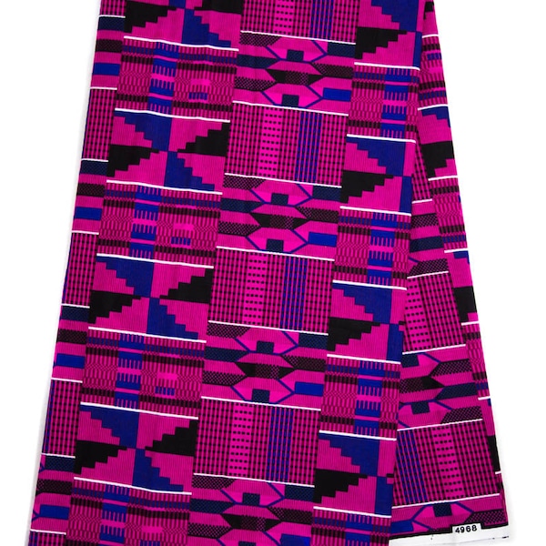 KF403 - Kente fabric Traditional Kente Print fabric Magenta/Royal Blue African Wax fabric