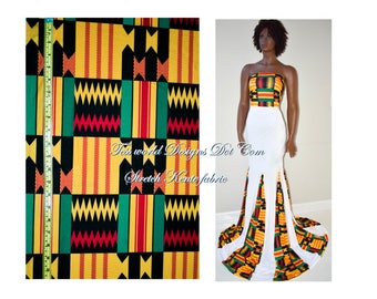 Prom Stretch kente African Fabric/ Wedding Stretch Fabric/ Tissu spandex extensible 4 voies vendu par yard ST04