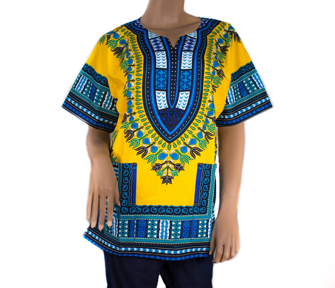African Clothing Dashiki Men/dashiki Women Ankara Yellow/blue Shirt ...
