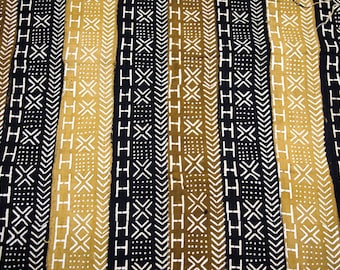 MC284 - Black, Brown Authentic Stripe Bogolanfini Mudcloth Fabric, Mud Cloth Pillow Cloth from Mali