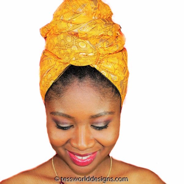 Gold head wraps ,  African head wrap , African wrap scarf, African headwrap , Head wraps for women , African Head scarf , HT170