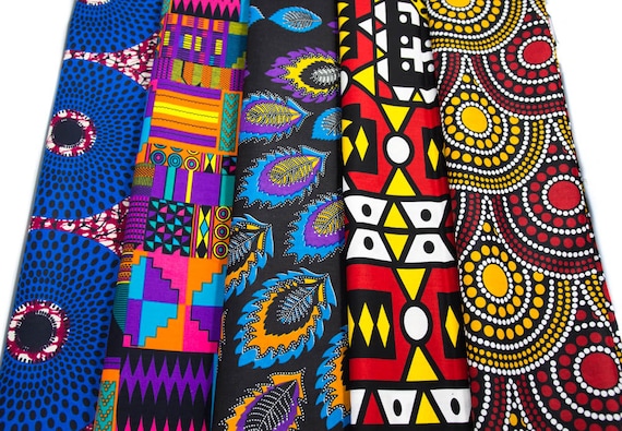 WP1806 African Print Fabric Bundles, Ankara Quilt 5 Pieces of 1