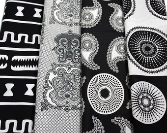 WP1808 - African Quilt, Black and White Ankara fabric bundle African Print Fabric 4 pieces of 2 Yards