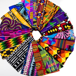 WB241-Random African Fabric Fat Quarter, 100% Cotton Wax Print for Quilting, Sewing, & Crafting, Vibrant Ankara, Tribal Print 18&quot; x 22&quot;