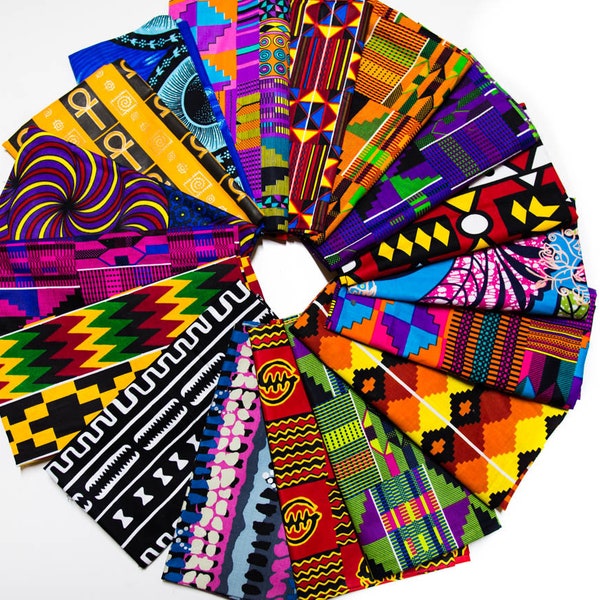 WB241 - Random FAT Quarter 100% Cotton African fabric Bundle Ankara Quilting Quarter pieces 18" x 22"/Piece