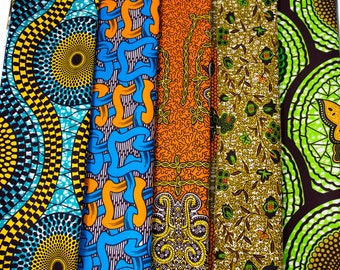 WP1834 - African Fabric Bundles, Wax Print Quilt Ankara fabric yard, 5 pieces of 1 Yards