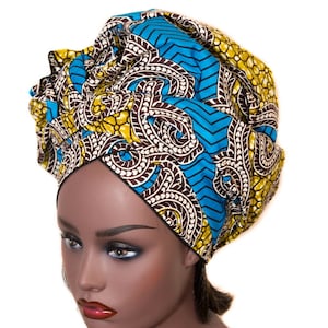 African Head Wraps/ Blue/orange Traditional Kente Headwraps / HT336 
