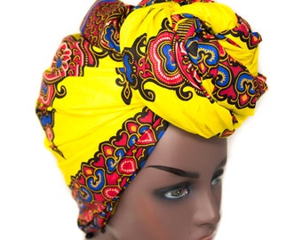 Yellow Dashiki headwrap/ African Turban/ Headwrap/ African fabric/ tessworlddesigns HT213