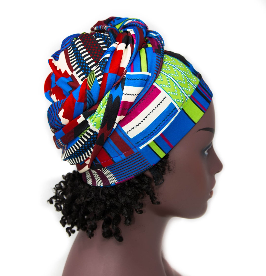 Tubular Stretch Headwrap African Head Wraps Blue Stretch Tess World