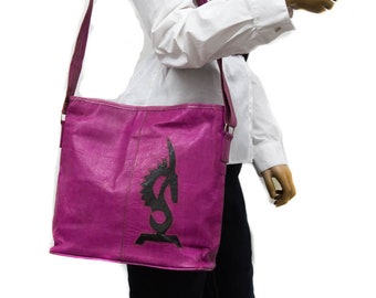 BG152 - Pink Mali Handmade leather bag Handcrafted West African Accordion Bag