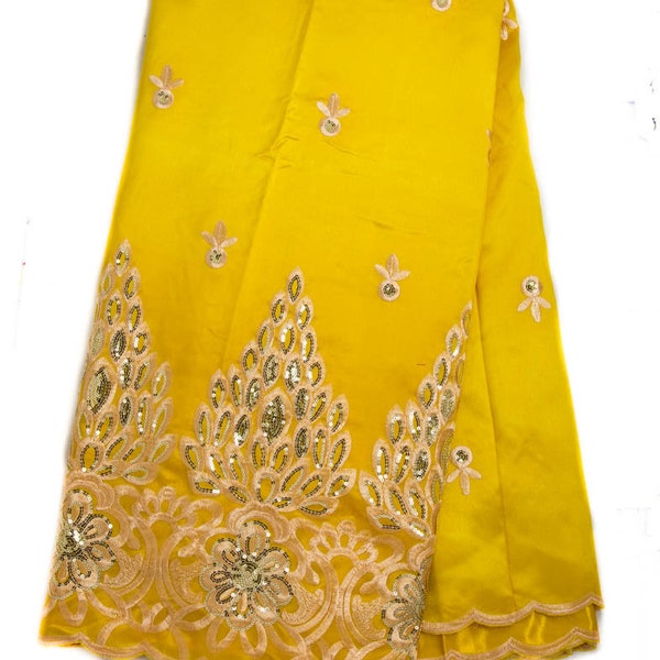 GE23-Y Wedding African Lace George Lace Fabric, Yellow gold  Nigerian Lace fabric African fabric Aso Ebi /with sequins/ 5 yards