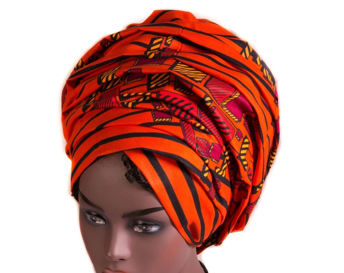 African Fabric Head Wrap/red Orange Headwrap HT309 Etsy