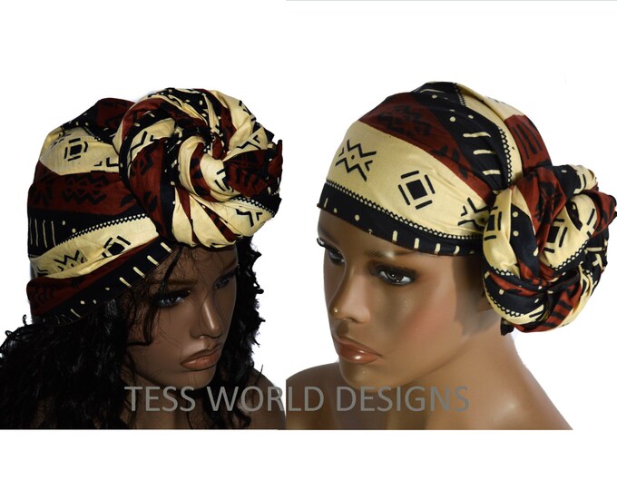 Regular African Head Wraps for Sale/ African Headwraps/ Mud Cloth Print