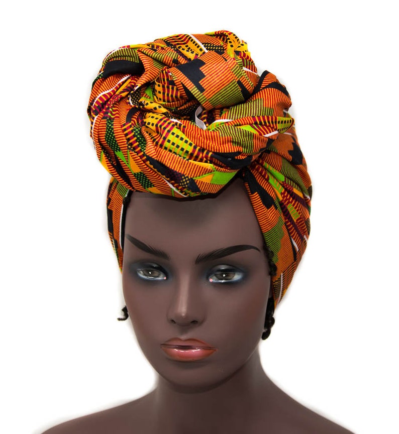 African Head Wraps/ Orange Traditional Kente Print Headwraps / - Etsy