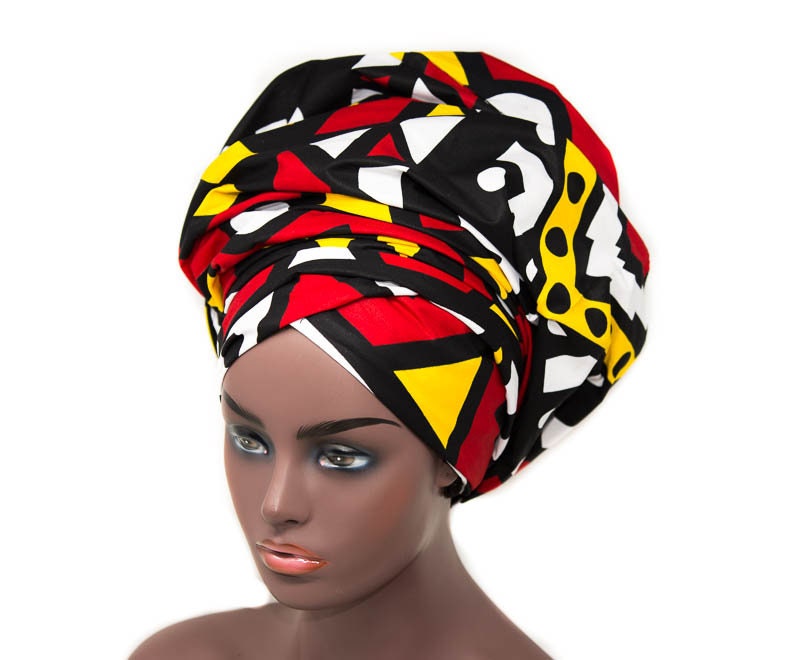 Setof 2 Earrings and Headwraps for women African fabric african headwrap african turban scarf african head scarf circle print wax Ankara