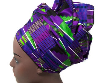 HT373-PURPLE/GREEN - Traditional African head wraps Ankara Headwrap Africa fabric Head Scarf Kitenge Headwrap African Headwrap for Women