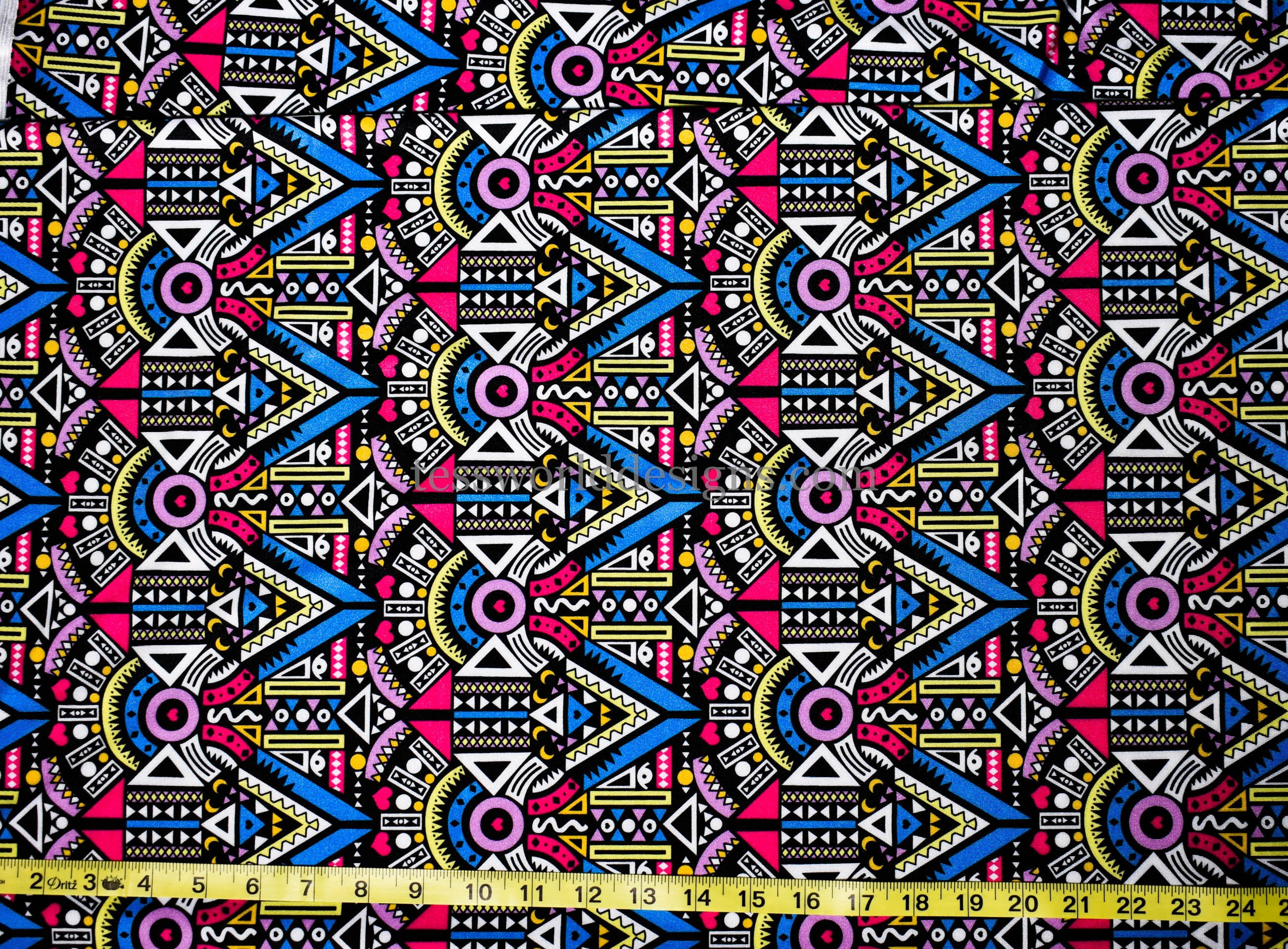Tess World Designs KF403 - Kente Fabric Traditional Magenta/Royal Blue Kente African Fabric 6 Continuous Yards
