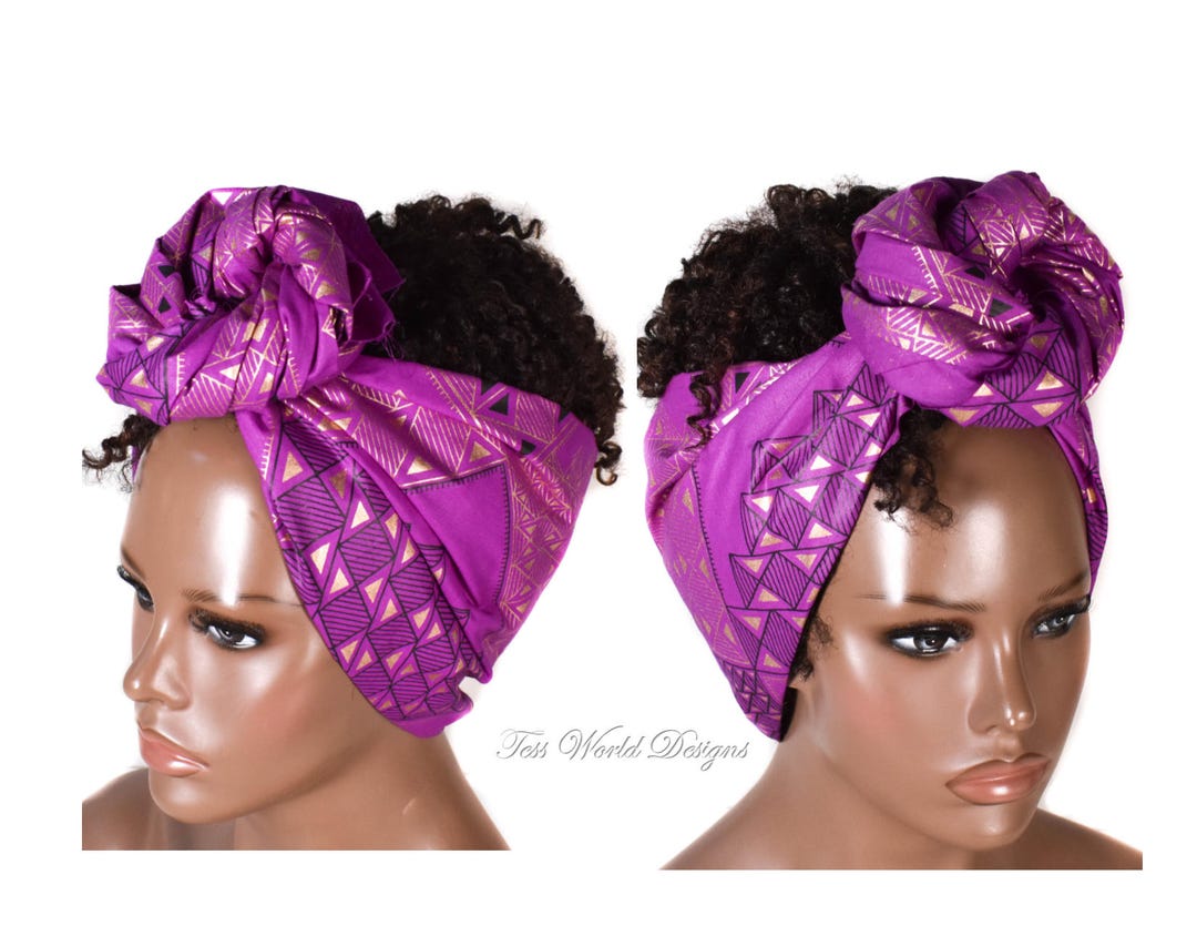 Head Wrap, Purple and Gold / Gift Ideas/ Cotton Fabric Headwrap ...