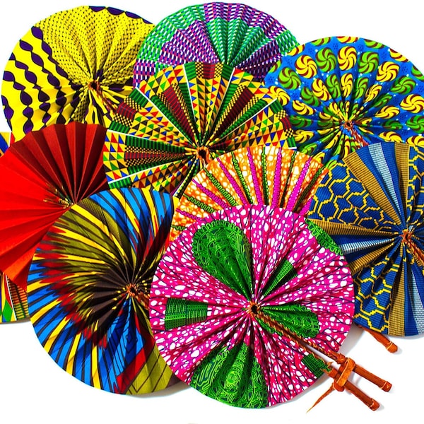 AC70 - Assorted African Fabric fan, Wholesale Ankara fan, African Church Handheld Folding Fan, RANDOMLY Selected - Details in Descriptions