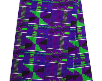 KF404 - Purple/Green Kente fabric Traditional Kente Print fabric African Wax fabric