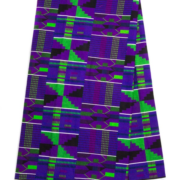 KF404 - Purple/Green Kente fabric Traditional Kente Print fabric African Wax fabric