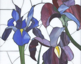 Handmade Iris Flowers Mosaic Artwork