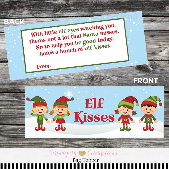 Instant Download Elf Kisses Bag Topper Printable Christmas | Etsy