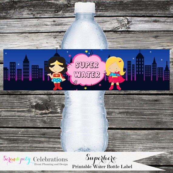 Items similar to Instant Download DIY Printable Water Bottle Label: Superhero Girls -Water ...