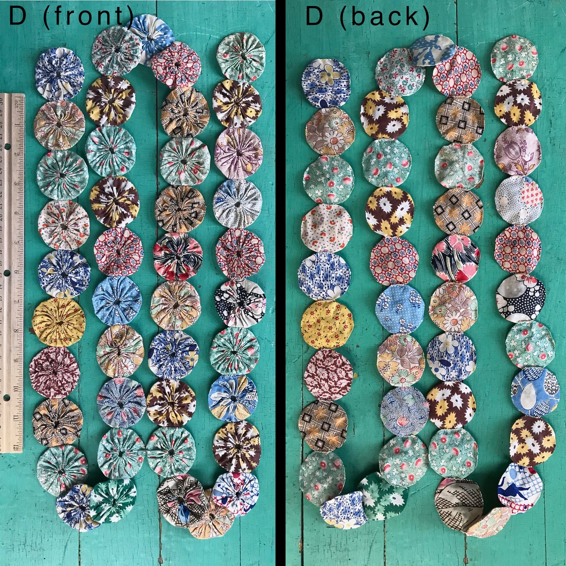 Yoyos Christmas Garland, Recycled Vintage Yoyo Quilt, Handmade