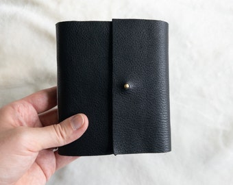Mini watercolor journal, Black leather book, Personalized leather sketchbook, Monogrammed present for her, Small artist gift, Handbound book