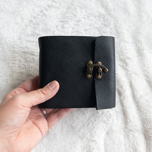 Mini watercolor journal, Black leather book, Personalized leather sketchbook, Monogrammed present for her, Small artist gift, Handbound book
