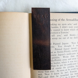 Leather stamped bookmark, Book lover gift, Small reading gift, stocking stuffer for her, Handstamped bookmark, 3rd anniversary gift for him
