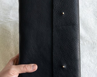 Personalized leather journal, Handbound black leather sketchbook, Leather watercolor journal, Monogrammed gift for her, Leatherbound book