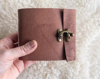 Mini watercolor journal, Leather journal for women, Brown leather sketchbook, Upcycled present, Small artist gift, Handbound suede journal