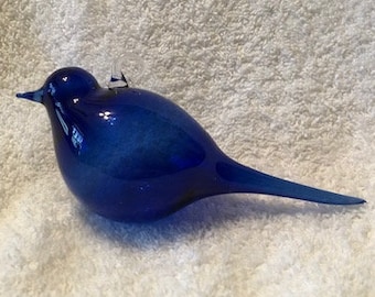 cobalt blue blown glass bird