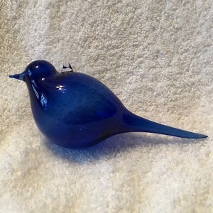 cobalt blue blown glass bird