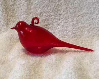 Red blown glass bird ornament