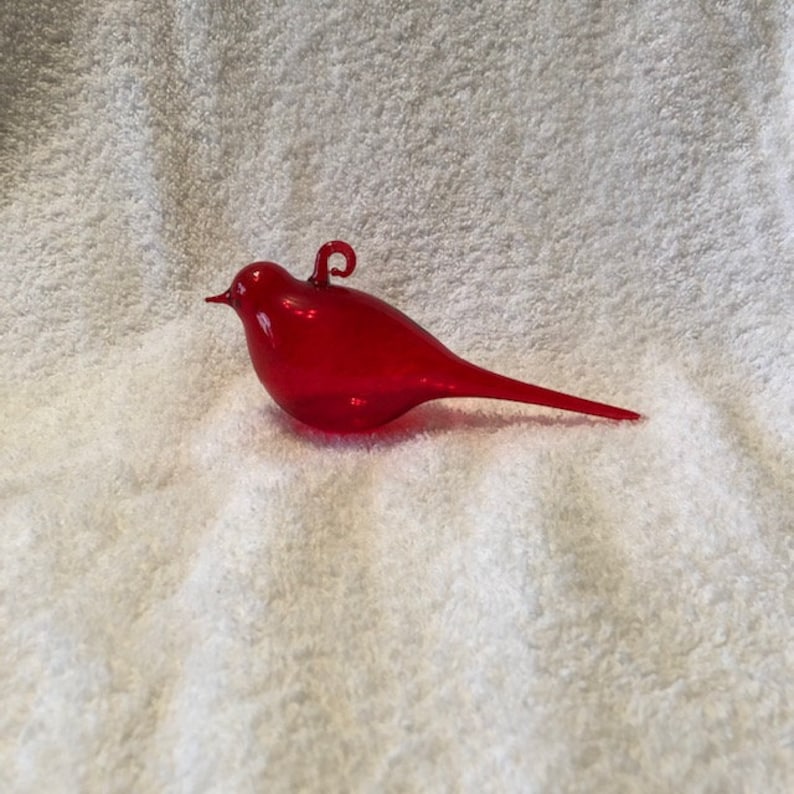 Red blown glass bird ornament Etsy
