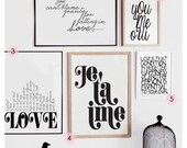 Set of 5 LOVE Themed Black & White Typography Prints - Special Offer -