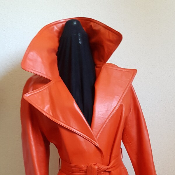 Vintage 60s Bonnie Cashin Orange Leather trench coat original