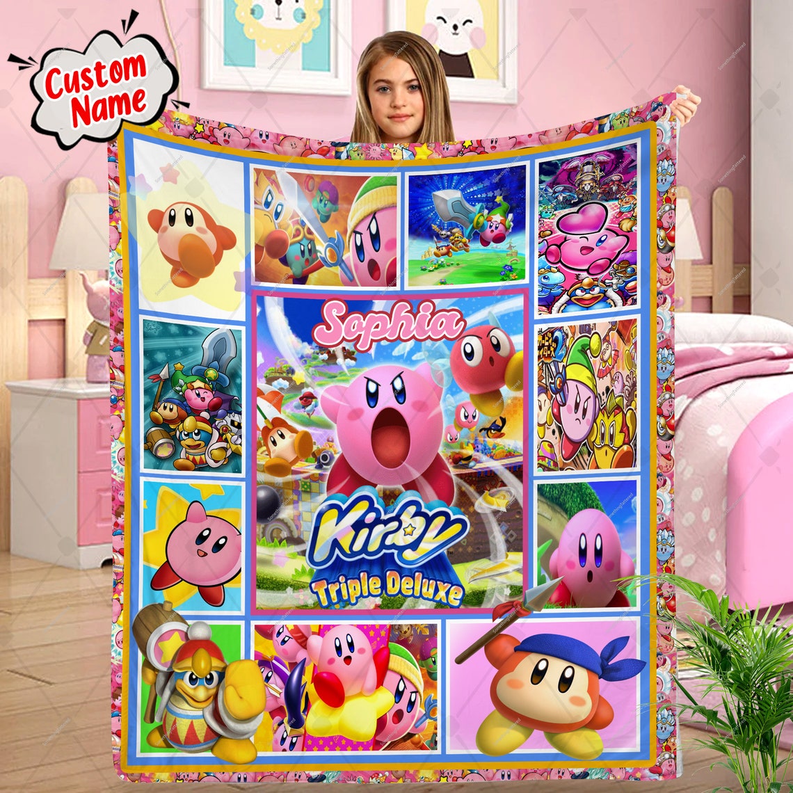 Personalized Kirby Game Quilt Blanket Gaming Inspired Kirby Etsy