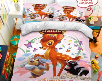 100% Organic Cotton Soft and Healthy Baby Crib Bed Duvet Cover Set 4 Pieces Disney Bambi Baby Bedding Set 