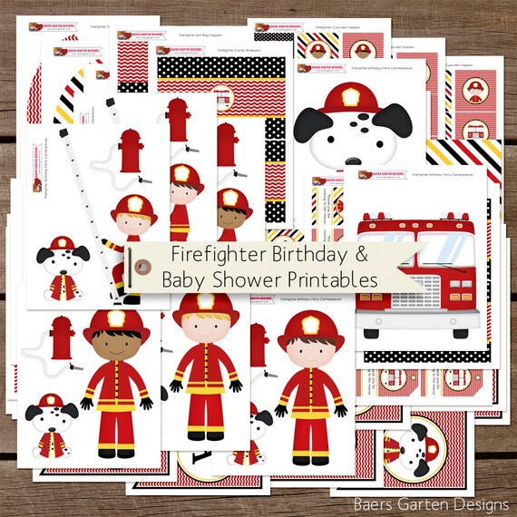 Firefighter Birthday & Baby Shower Printable Party Decorations INSTANT DOWNLOAD Il_570xn