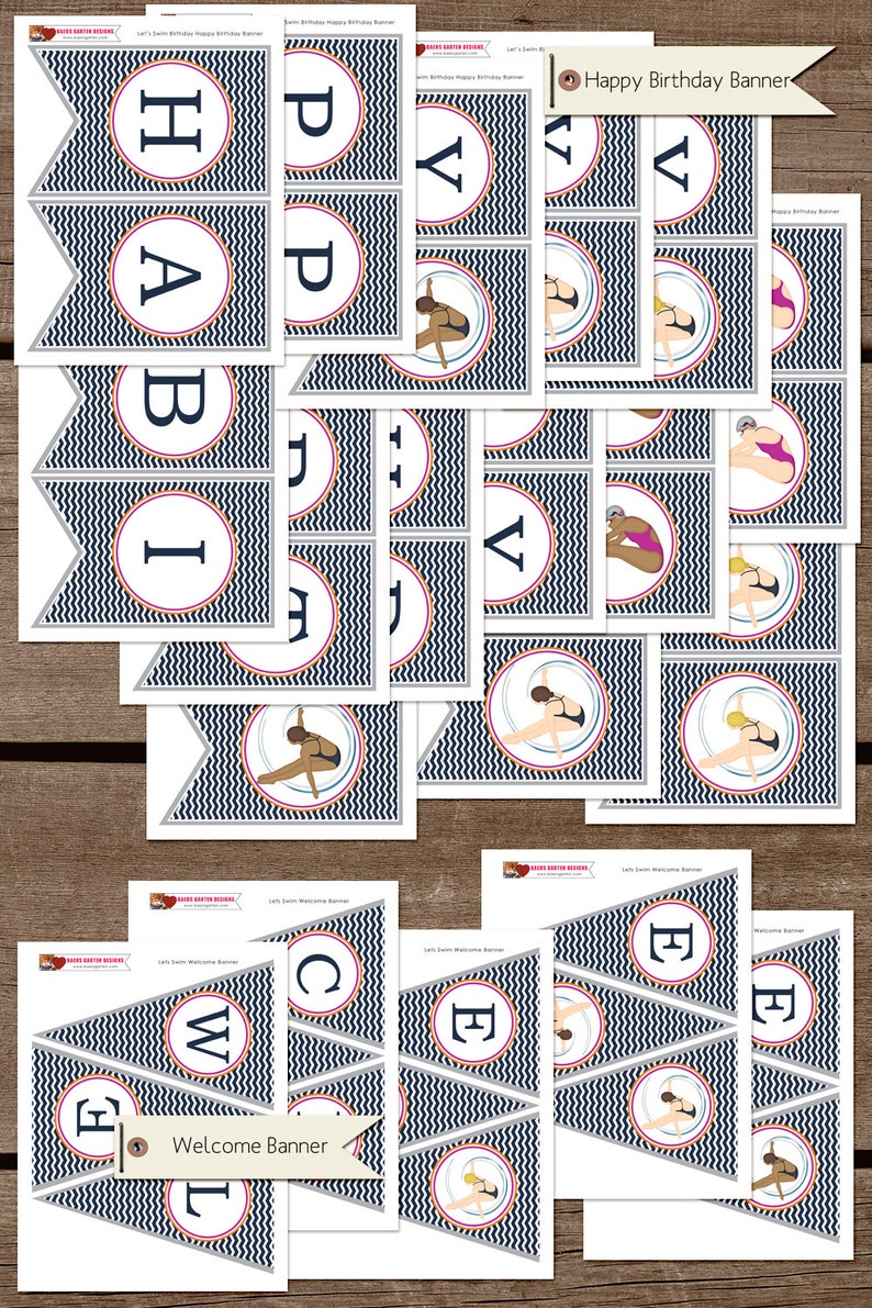 Lets Swim Printable Party Decorations Tween and Teen INSTANT DOWNLOAD