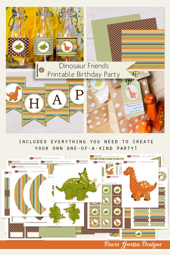 Dinosaur Friends Birthday Printable Party Decorations INSTANT DOWNLOAD Il_570xn