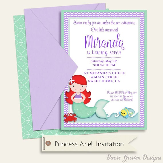 Little Mermaid Ariel Printable Birthday Party Invitation Il_570xn
