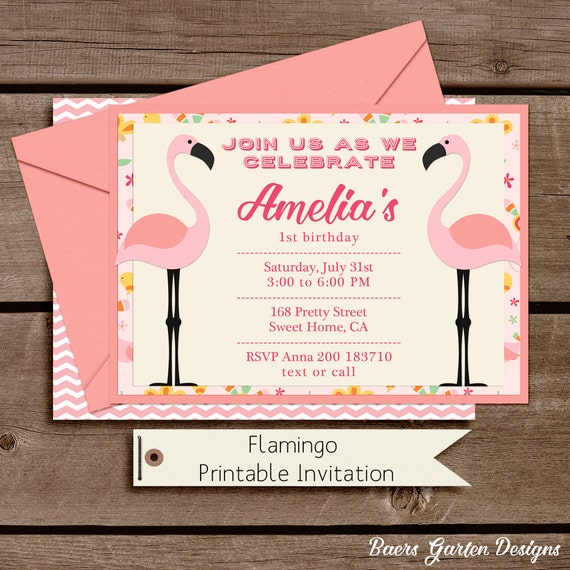Flamingo Birthday Party Invitation Il_570xn