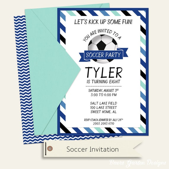 Soccer Blue Party Custom Birthday Printable Invitation Il_570xn